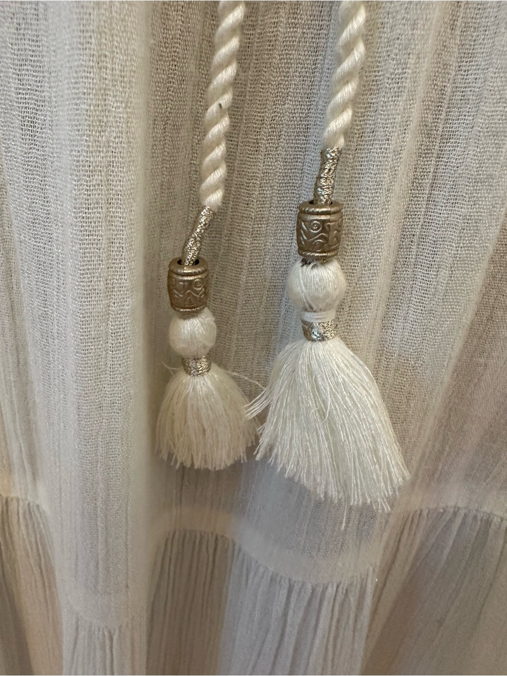 American Eagle Ivory Crochet Bodice Tiered Maxi Dress Lined Cottagecore Small - Picture 3 of 16